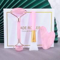 Jade Face Roller 3 Pieces 2021,Crystal Jade Roller Gift Set,Facial Massage Gua Sha Jade Roller Set With Brush