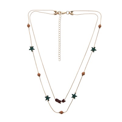 DIY Enamel Star Tile Bead Double Layer Gold Alloy Chain Necklace