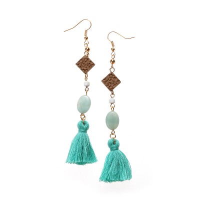 Color Tila tassel earrings available for sale