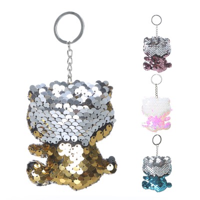 High quality fashion color animal Sequin key chain for girls