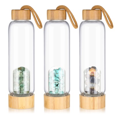 Customized high quality natural quartz bamboo glass water bottle