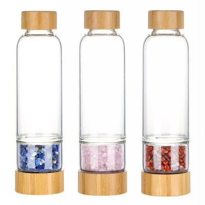 Crystal Elixir Infused Gem Water Bottle,Wellness Glass and Stainless Steel Includes Protective Sleeve and Removable Crystal