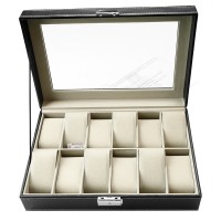 high quality new design glass window 12 slots watch box watch case packaging box