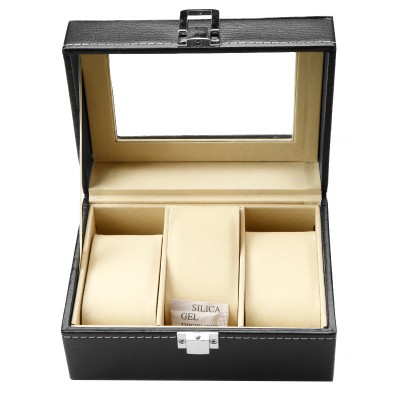 high quality new design 3 slots watch box black beige color watch case packaging box