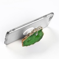 2020 hot selling natural rainbow green druzy quartz stone silicone grip mobile phone holder, expanding phone grip