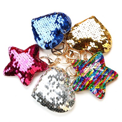 2020 fashion personalized keychain custom logo cute stuffed cartoon reversible sequin custom toy keychain