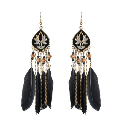 fashion natural peacock feather boho earrings dream catcher bead  pendant charm earrings for women