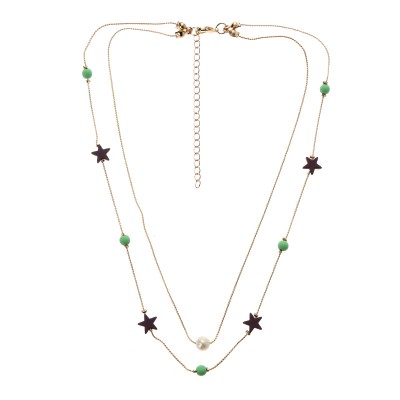 Wholesale Gold Alloy Double Layers Enamel Tile Bead Necklace For Women