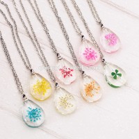 Real natural dried flower vial pendant necklace cap can open rice jewelry pendant