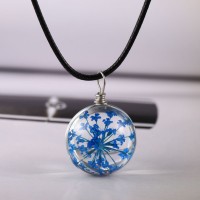 New Fashion Pressed Flower Pendant Jewelry Transparent Glass Dried Flowers Necklace