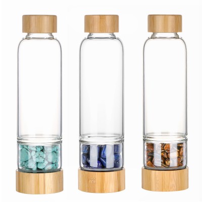 wholesale healing 7 chakra stone craft decoration turquoise gemstone glass bottle 450ml crystal infused water bottle