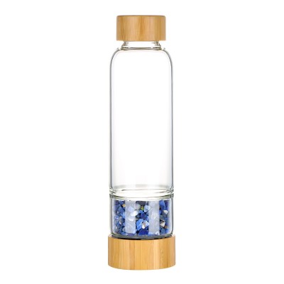 Pure natural Lapis Lazuli transparent small diameter glass water cup with bamboo cover