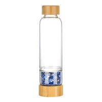 Pure natural Lapis Lazuli transparent small diameter glass water cup with bamboo cover