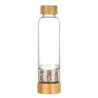 Pure natural Citrine transparent small diameter glass water cup with bamboo cover