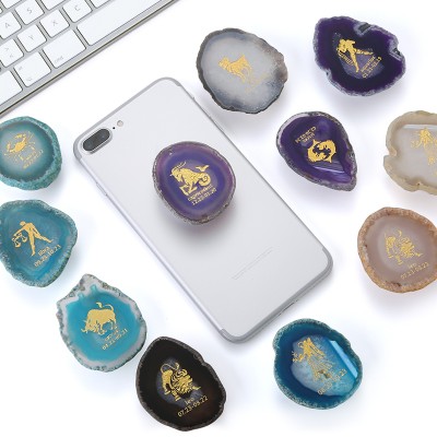 Natural gemstone horoscope sign fashion decoration agate tablet mobile phone holder