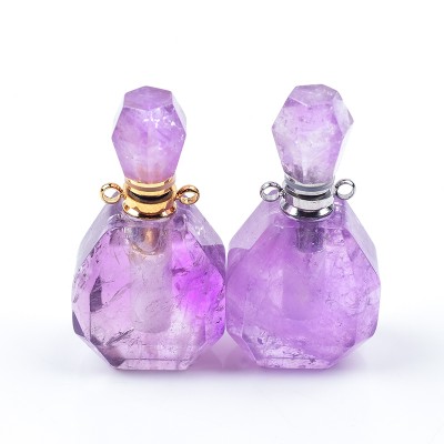 2020 jewelry necklace pendant special design gemstone perfume bottle pendant designs 0.5ML amethyst gemstone car diffuser bottle