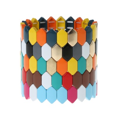 2020 wholesale hexagon alloy bead bracelet bangle boho enamel tile bracelet