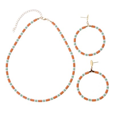 2020 wholesale trendy circle charm necklace and earring set hematite boho jewelry sets